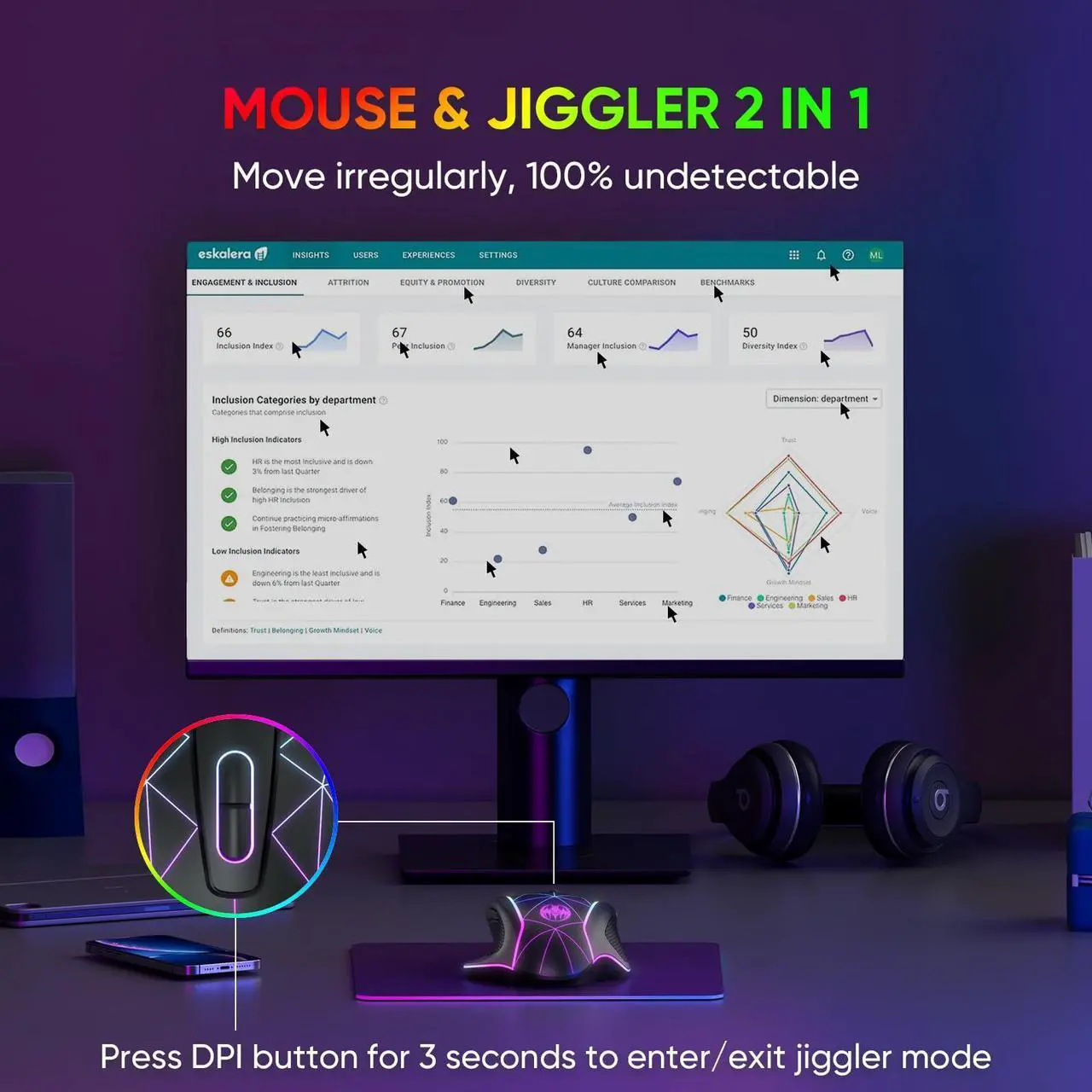 Alt view image 5 of 7 - MELOGAGA Wireless Gaming Mouse, Mouse Jiggler for Laptop, Rechargeable 2.4G USB Cordless Mice with Mouse Wiggler Mover, RGB Backlight, 3 DPI + 7 Buttons for PC Mac Chromebook Desktop Computers
