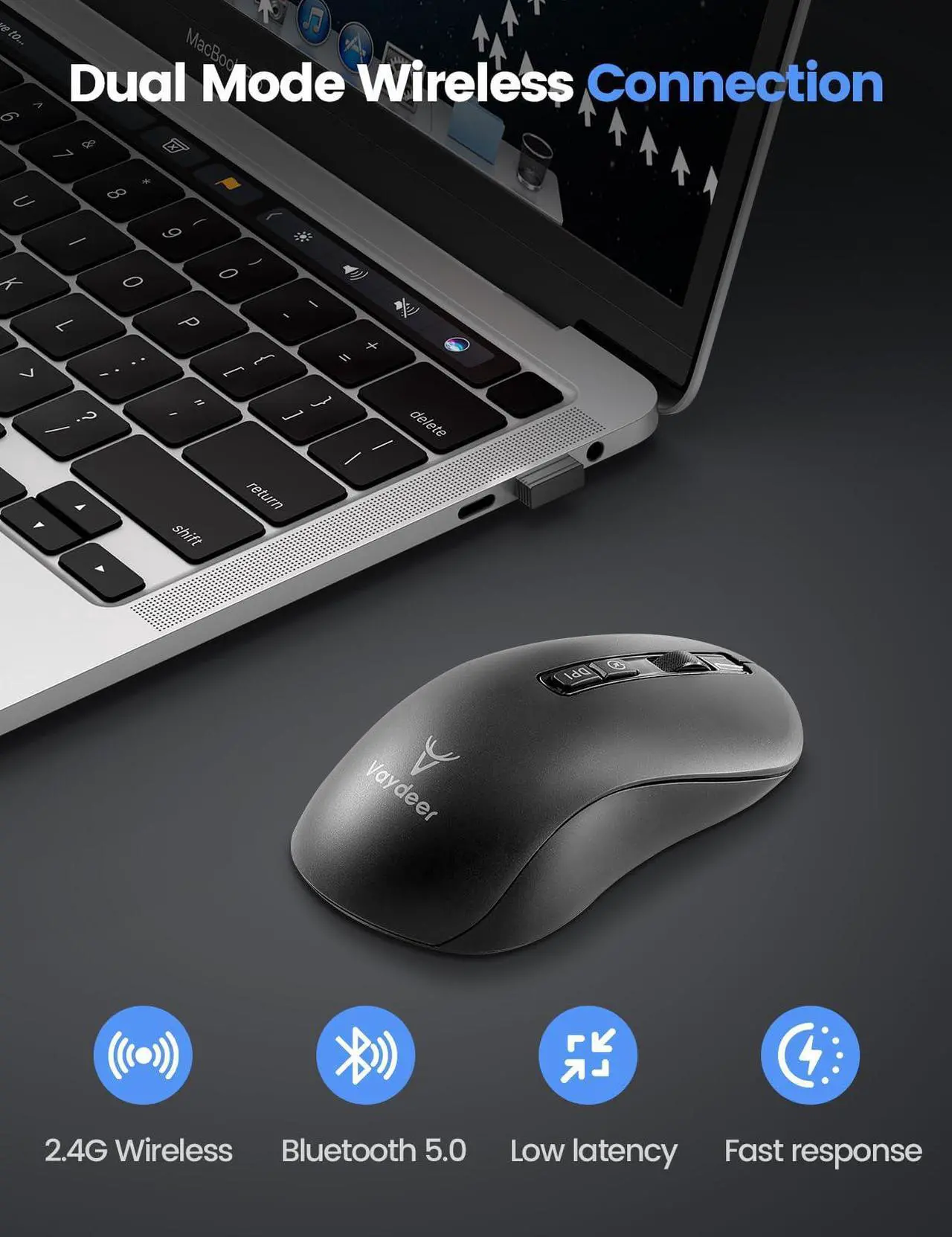 Alt view image 3 of 7 - Vaydeer Wireless Mouse Jiggler, 2.4G Wireless Mice with Build-in Mouse Mover, Rechargeable Moving Mouse for Laptop with Undetectable Random Movement Keeps Computers Awake - Black