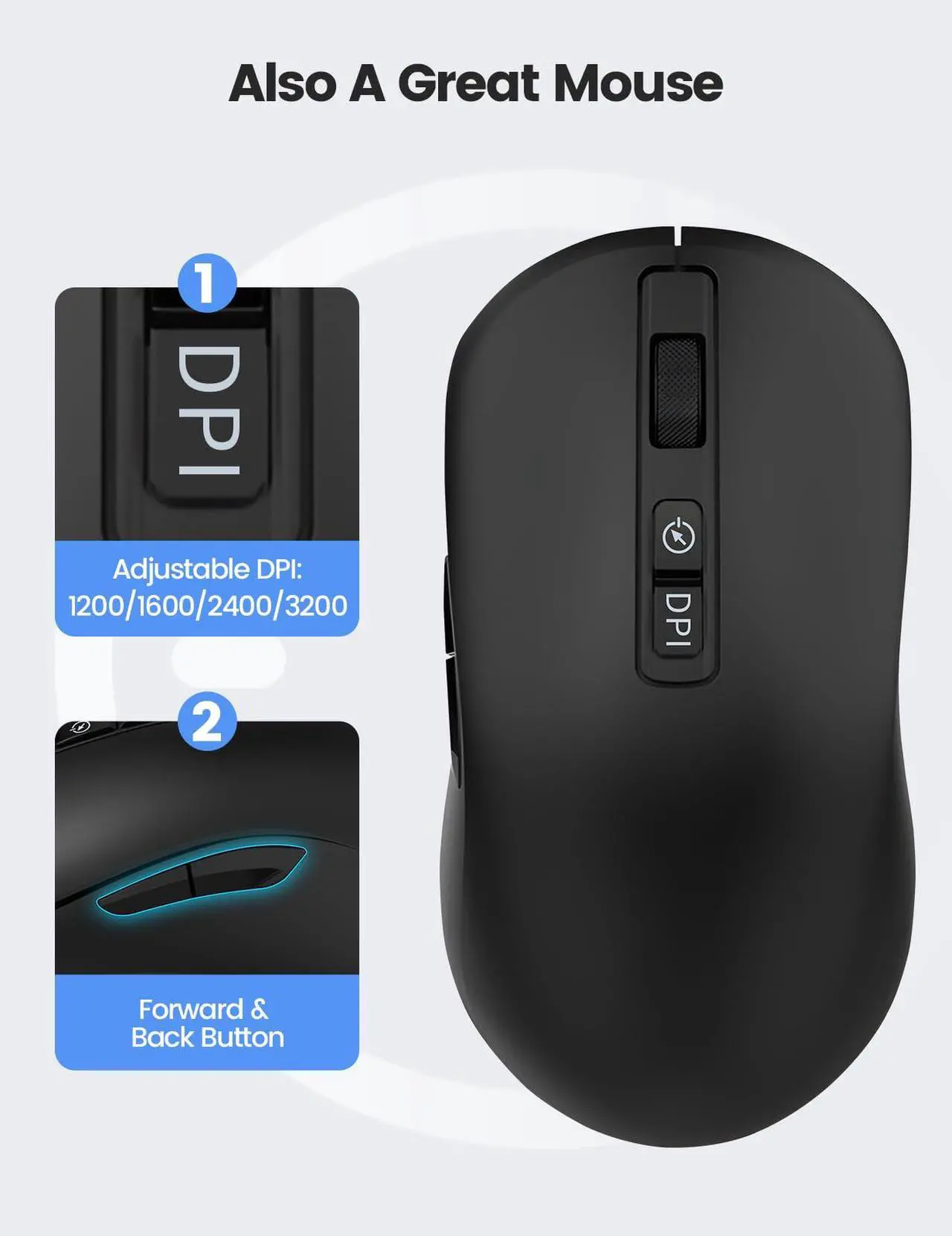 Alt view image 5 of 7 - Vaydeer Wireless Mouse Jiggler, 2.4G Wireless Mice with Build-in Mouse Mover, Rechargeable Moving Mouse for Laptop with Undetectable Random Movement Keeps Computers Awake - Black