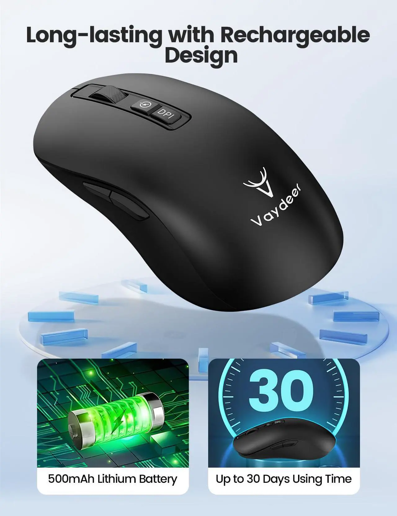 Alt view image 6 of 7 - Vaydeer Wireless Mouse Jiggler, 2.4G Wireless Mice with Build-in Mouse Mover, Rechargeable Moving Mouse for Laptop with Undetectable Random Movement Keeps Computers Awake - Black