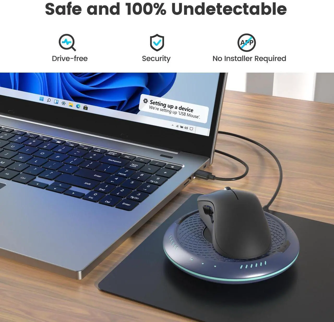 Alt view image 4 of 7 - Cloudeck Mouse Mover Undetectable Mouse Jiggler with ON/Off Switch,Turn & Stop, 2 Speed Modes with Memory Function, Random Move Mechanical Turntable Pad for Wired & Wireless Mouse