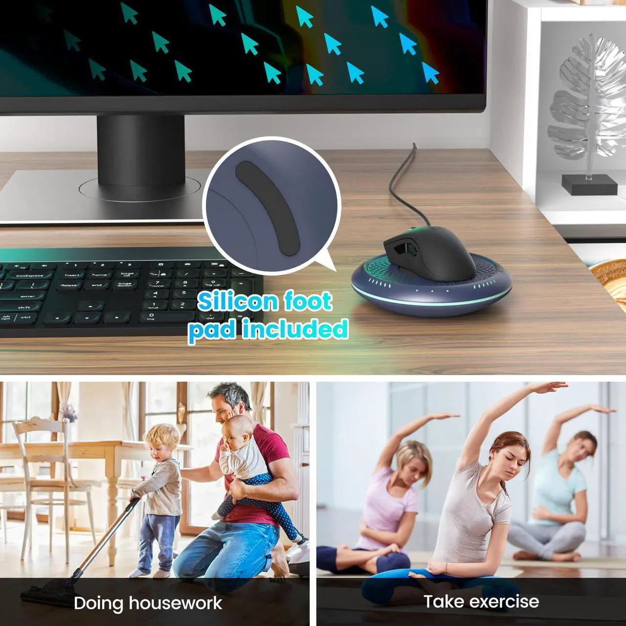Alt view image 7 of 7 - Cloudeck Mouse Mover Undetectable Mouse Jiggler with ON/Off Switch,Turn & Stop, 2 Speed Modes with Memory Function, Random Move Mechanical Turntable Pad for Wired & Wireless Mouse