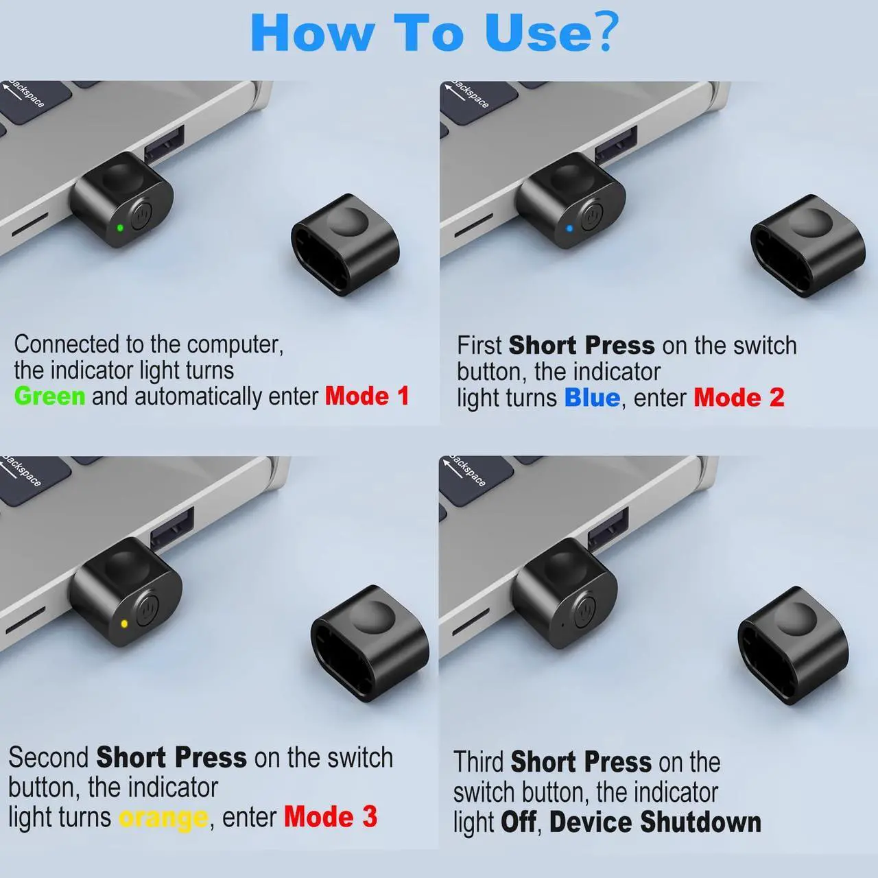 Alt view image 2 of 7 - Amzcase Mouse Jiggler Undetectable, Mouse Mover Jiggler USB with Switch Button, Automatic Mouse Mover Device Undetectable with 3 Jiggle Modes, Plug and Play Keep Computer/Laptop Awake,Black