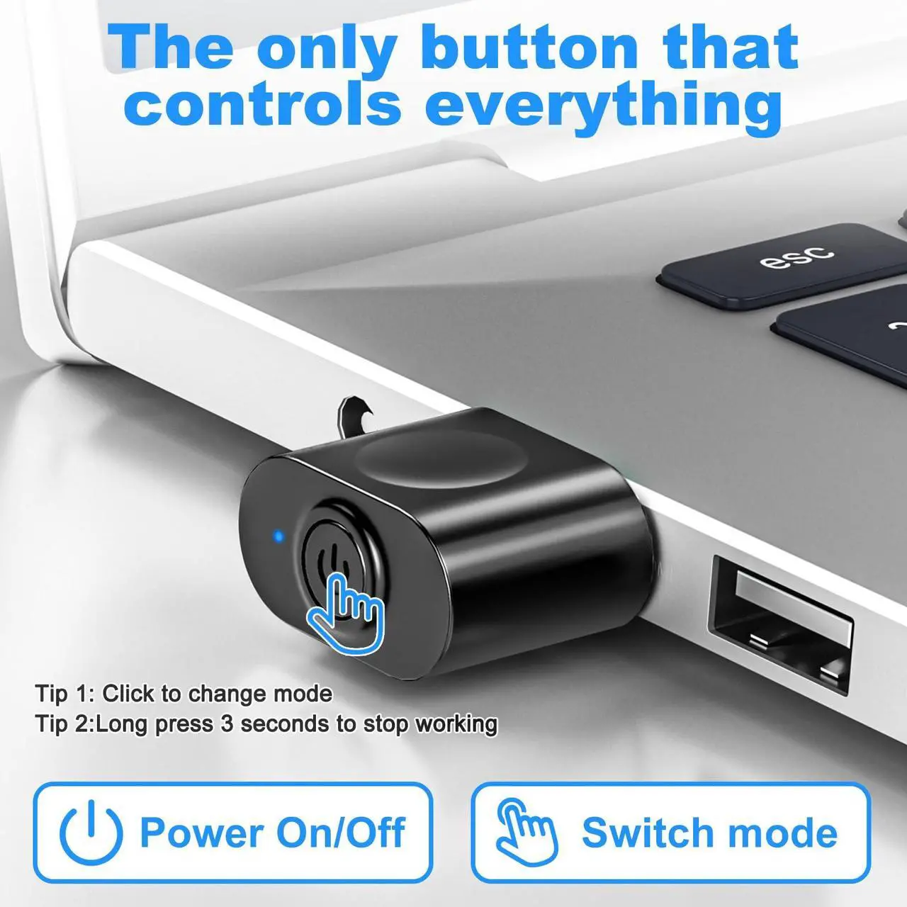 Alt view image 3 of 7 - Amzcase Mouse Jiggler Undetectable, Mouse Mover Jiggler USB with Switch Button, Automatic Mouse Mover Device Undetectable with 3 Jiggle Modes, Plug and Play Keep Computer/Laptop Awake,Black