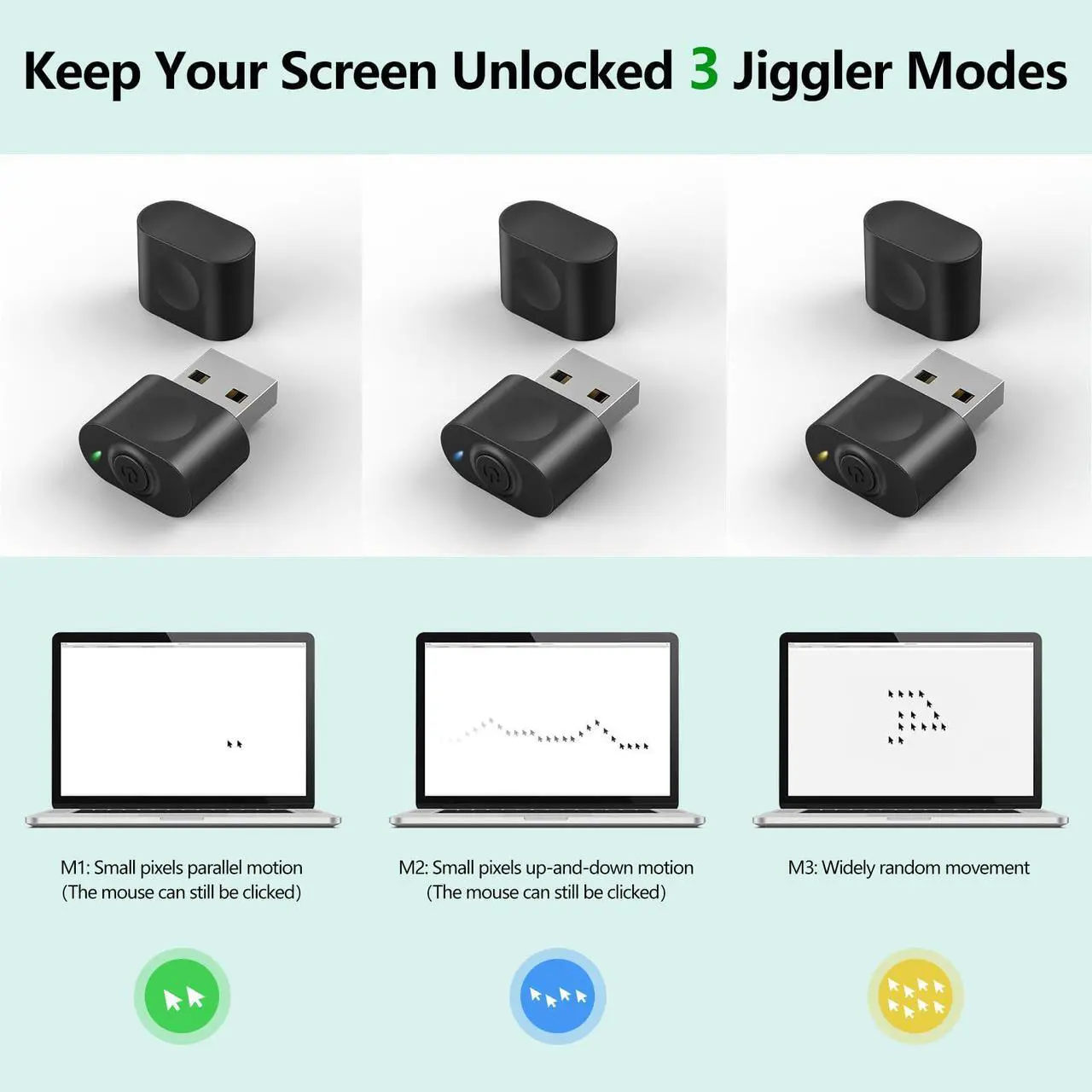 Alt view image 2 of 7 - HOTLIFE Undetectable Mouse Jiggler, USB Mover Device Keeps PC Awake, Driver-Free Wiggler Auto Shaker with 3 Mode Switch Button to Keep Laptop Computer Screen Active, Black