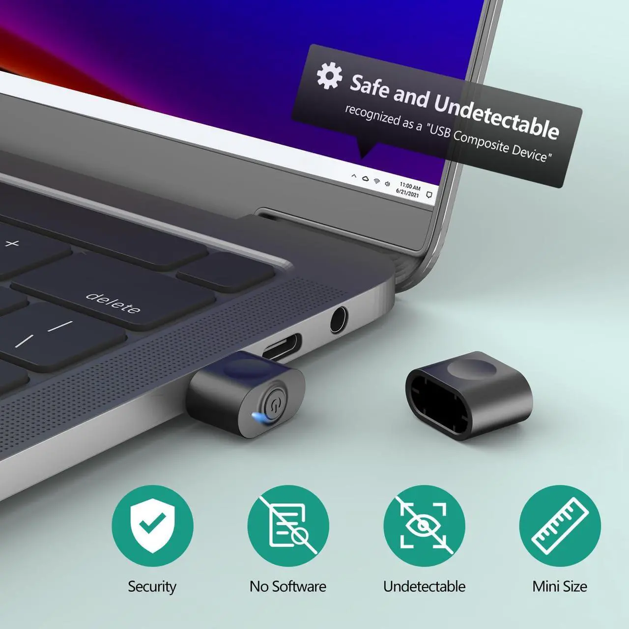 Alt view image 4 of 7 - HOTLIFE Undetectable Mouse Jiggler, USB Mover Device Keeps PC Awake, Driver-Free Wiggler Auto Shaker with 3 Mode Switch Button to Keep Laptop Computer Screen Active, Black