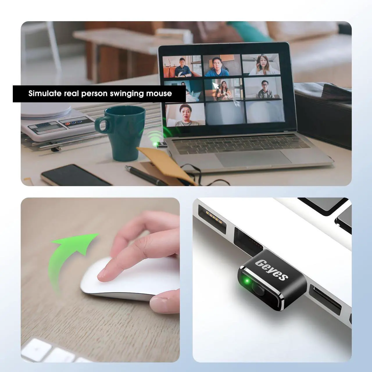 Alt view image 4 of 7 - Geyes USB Mouse Jiggler, Undetectable Mouse Mover Device Has Two Swing Modes Jiggle and Multi-Track,Keeps for Computer/Laptop Awake, Driver-Free, Plug-Playwith Switch (Metal Black)