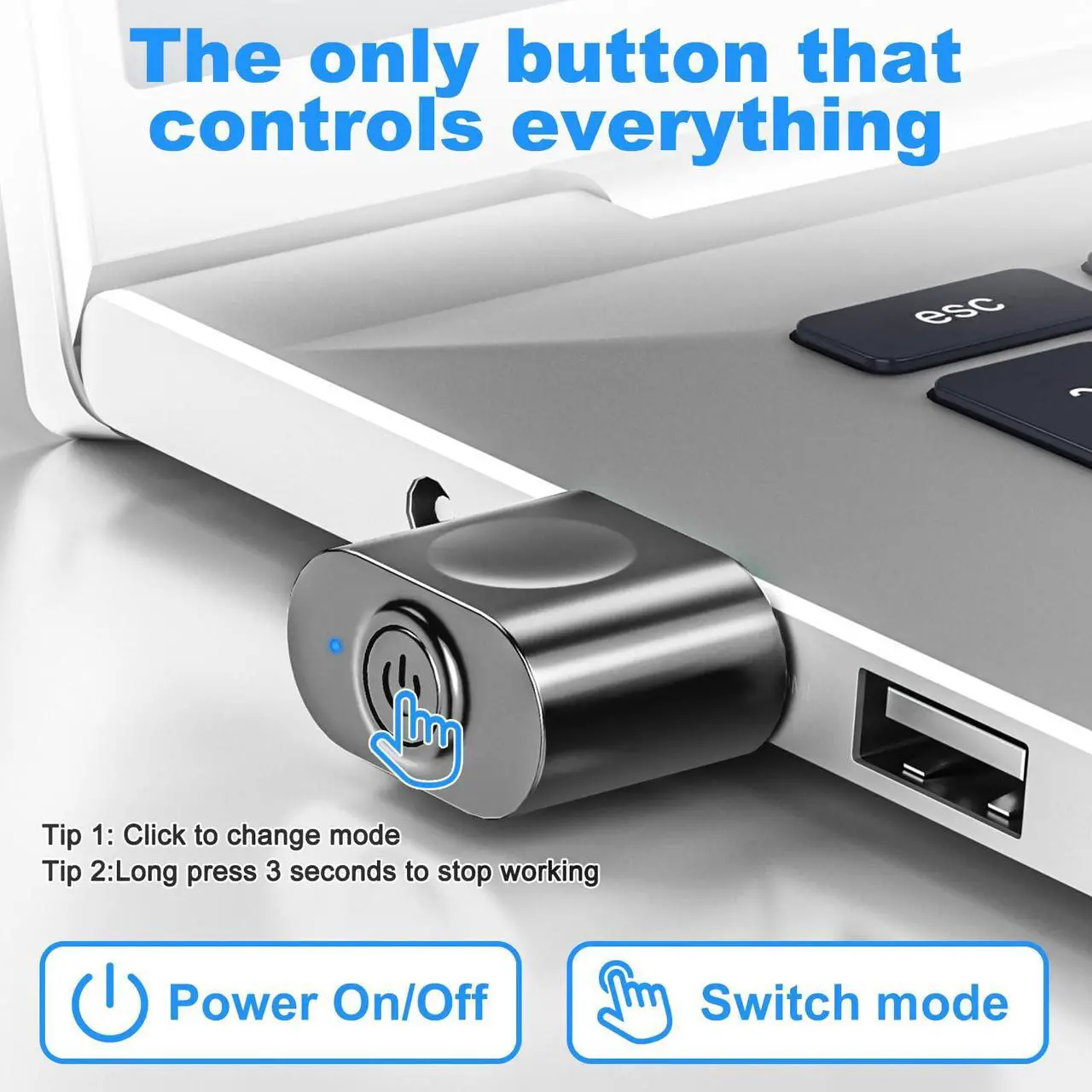 Alt view image 3 of 7 - aMZCaSE Mouse Jiggler Undetectable, Mouse Mover Jiggler USB with Switch Button, Automatic Mouse Mover Device Undetectable with 3 Jiggle Modes, Plug and Play Keep Computer/Laptop Awake,(Light Gray)
