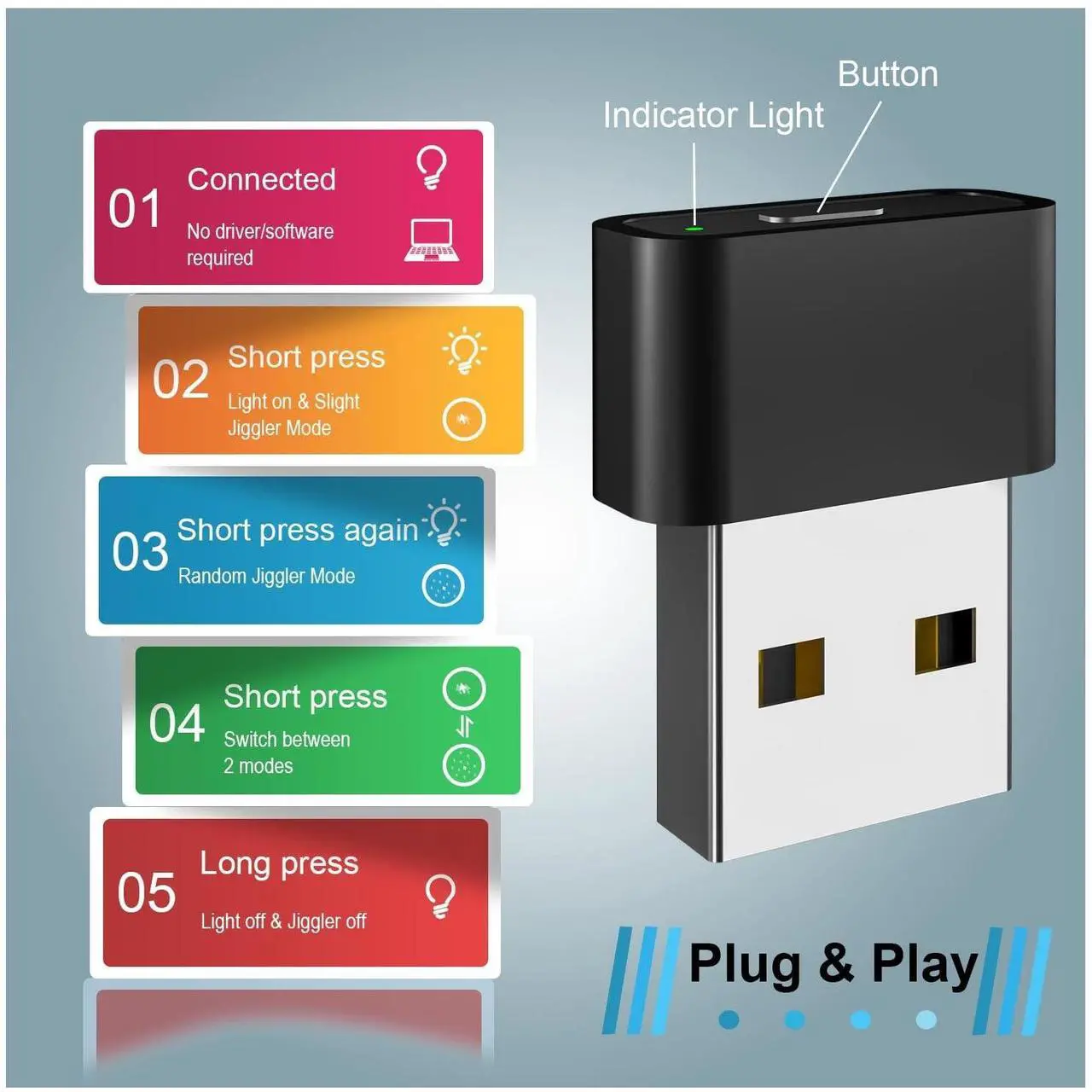 Alt view image 4 of 7 - QUI Metal USB Mouse Jiggler with Switch Button,Automatic Mouse Mover with 2 Jiggle Modes,Supports Multi-Track,Driver-Free,Plug-and-Play Keeps PC/Laptop Awake