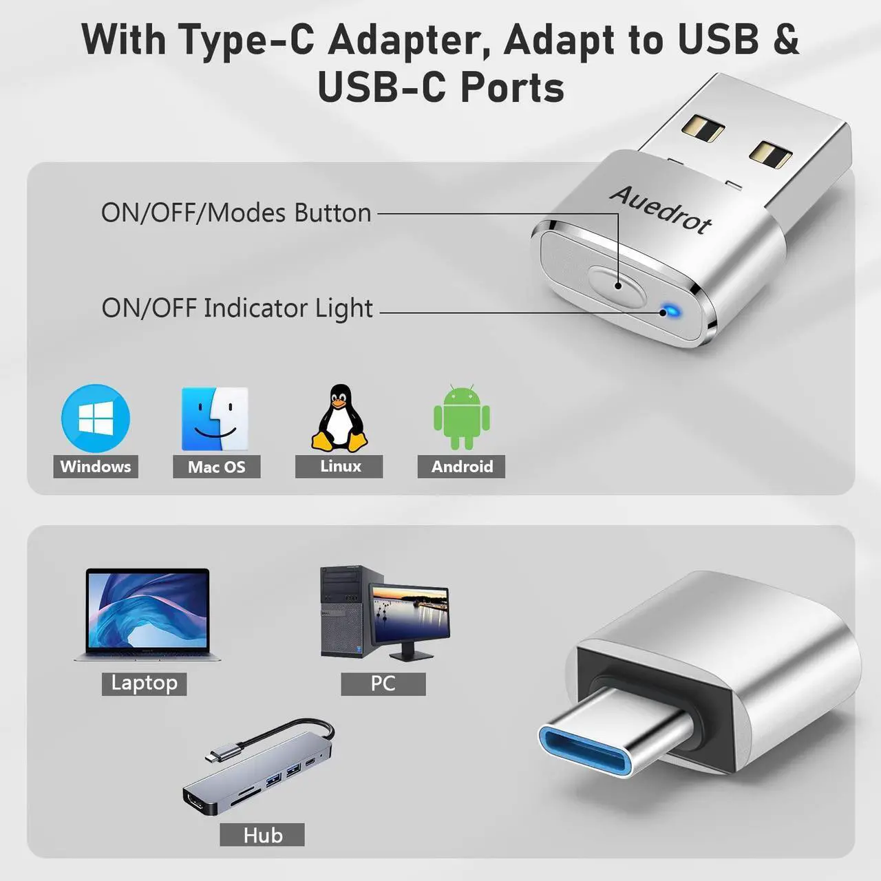 Alt view image 5 of 7 - USB Mouse Mover with Switch Button, Automatic Mini Mouse Shaker with 2 Jiggle Modes, Driver-Free, Plug & Play, Keep Computer/Laptop Awake, USB-C Adapter, Silver
