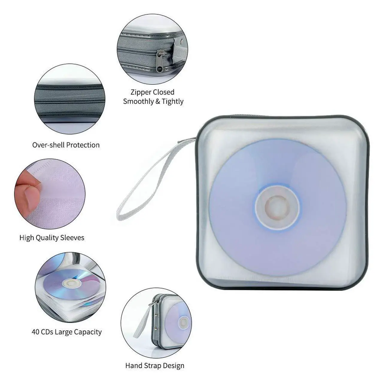Alt view image 3 of 7 - Jalisiol CD Case, CD/DVD Case Wallet 40 Capacity Protective CD VCD Case Storage Organizer Binder Booklet Album Wallet for Home Car (White)