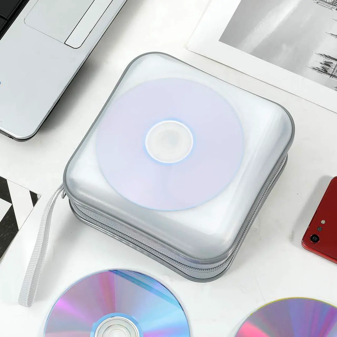 Alt view image 6 of 7 - Jalisiol CD Case, CD/DVD Case Wallet 40 Capacity Protective CD VCD Case Storage Organizer Binder Booklet Album Wallet for Home Car (White)