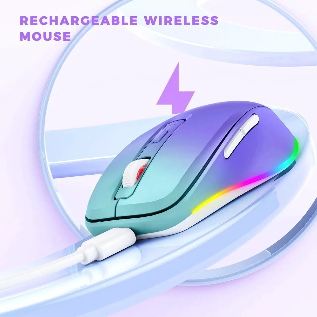Alt view image 4 of 7 - Wireless Mouse Jiggler - LED Wireless Mice with Build-in Mouse Jiggler Mover, Rechargeable Moving Mouse for Computer with Undetectable Random Movement Keeps Computer Awake - Gradient Purple