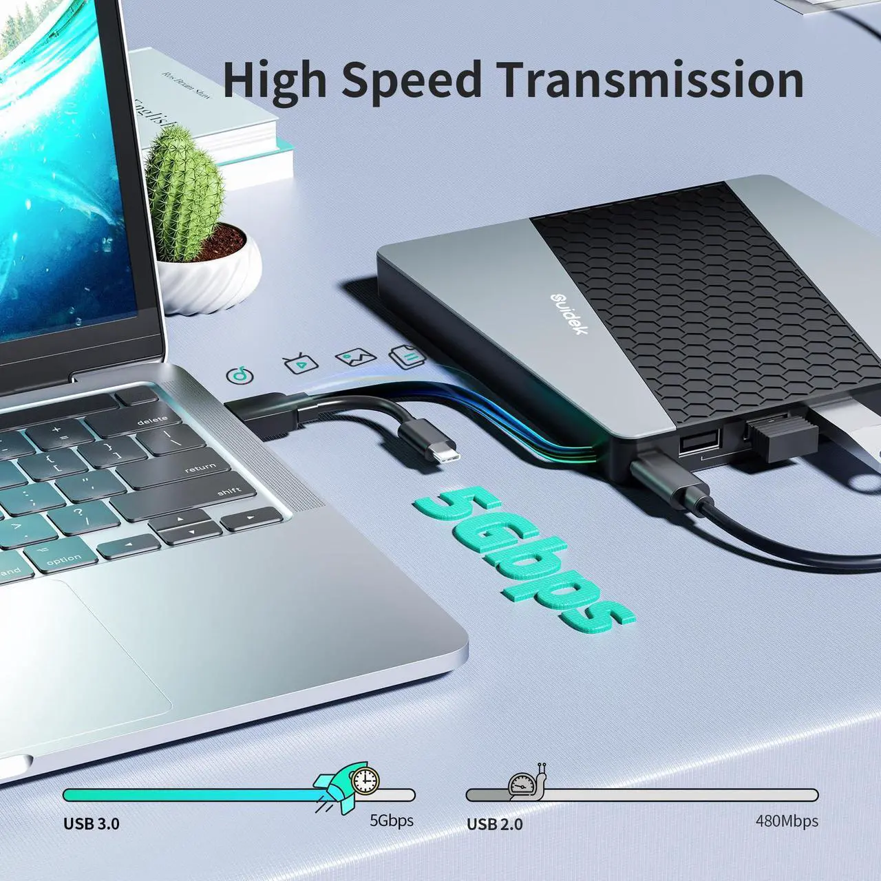 Alt view image 5 of 7 - SUIDEK External CD DVD Drive, USB 3.0 USB C Portable CD DVD +/-RW Burner DVD Player for Laptop with SD/Micro SD Card Reader 8 in 1 Hub Compatible with Laptop Mac PC Windows Linux