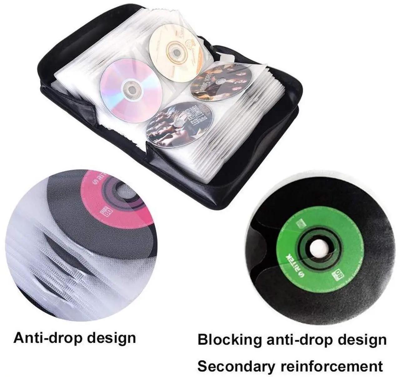 Alt view image 4 of 6 - alavisxf xx CD Case, 160 Capacity Nylon DVD Case Protective CD Case Holder Portable Disc Storage Organizer Bag for Car Home (Black160, 160 Capacity)
