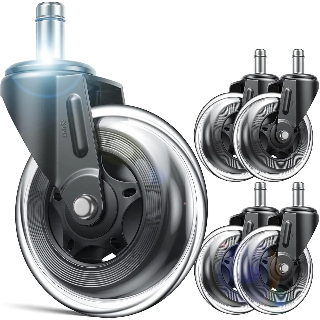 Alt view image 2 of 7 - Office Chair Replacement Wheels Set of 5, 3" Heavy Duty Rubber, Safe for All Floors, Quiet, Universal Fit & Quick Installation Easy to Install on Hardwood & Carpet