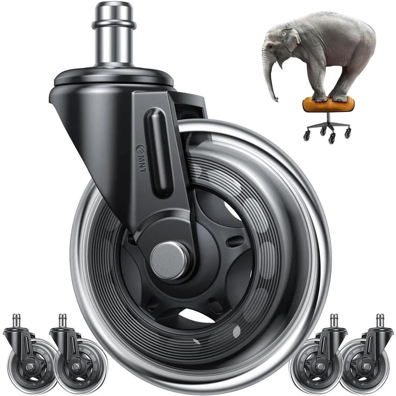Main image of Office Chair Replacement Wheels Set of 5, 3" Heavy Duty Rubber, Safe for All Floors, Quiet, Universal Fit & Quick Installation Easy to Install on Hardwood & Carpet