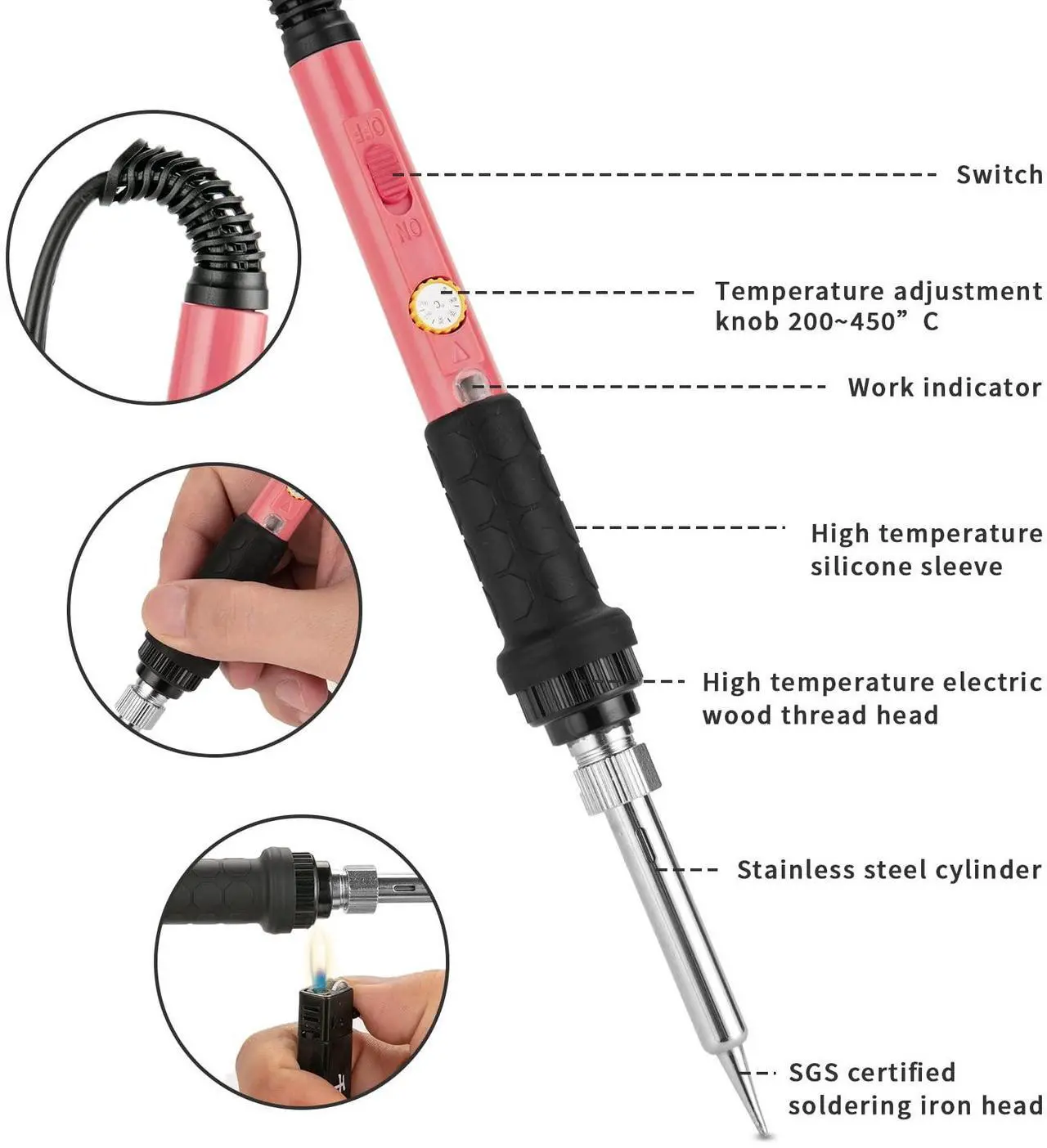 Alt view image 4 of 6 - Soldering Iron Kit, 60W Soldering Iron with 5pc Interchangeable Tips, 10-in-1 Adjustable Temperature Solder Welding Tools, Fast Heating, Electronic Repair, 110V
