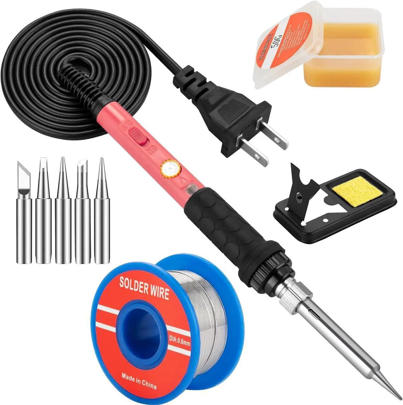Main image of Soldering Iron Kit, 60W Soldering Iron with 5pc Interchangeable Tips, 10-in-1 Adjustable Temperature Solder Welding Tools, Fast Heating, Electronic Repair, 110V