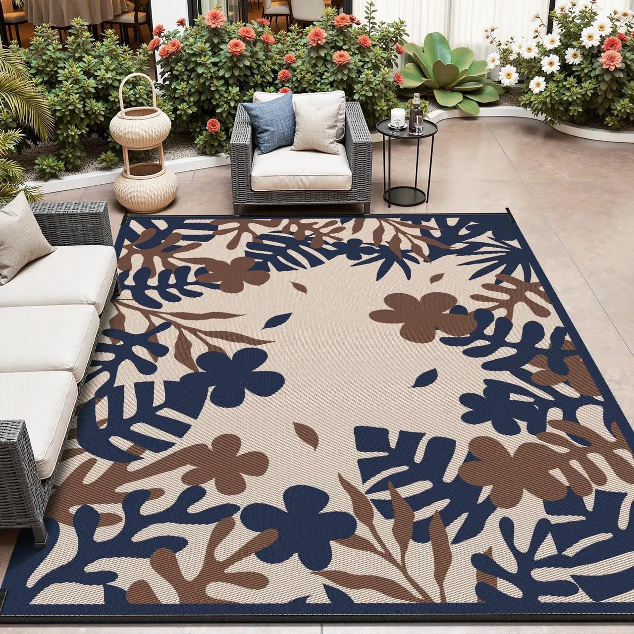 Main image of MontVoo Outdoor Rug Carpet Waterproof-Patio Rug Mat 6x9 Reversible Portable RV Camping Picnic Beach Mat Plastic Straw Rugs Outside Outdoor Area Rugs for Patio Deck Pool Deck Balcony Backyard
