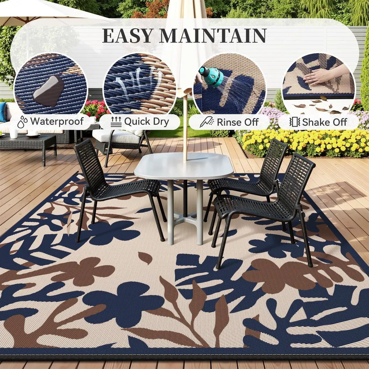 Alt view image 2 of 7 - MontVoo Outdoor Rug Carpet Waterproof-Patio Rug Mat 6x9 Reversible Portable RV Camping Picnic Beach Mat Plastic Straw Rugs Outside Outdoor Area Rugs for Patio Deck Pool Deck Balcony Backyard