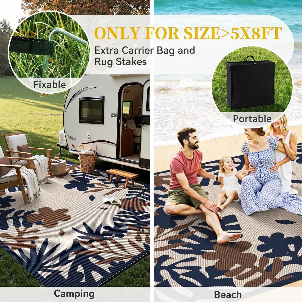 Alt view image 5 of 7 - MontVoo Outdoor Rug Carpet Waterproof-Patio Rug Mat 6x9 Reversible Portable RV Camping Picnic Beach Mat Plastic Straw Rugs Outside Outdoor Area Rugs for Patio Deck Pool Deck Balcony Backyard