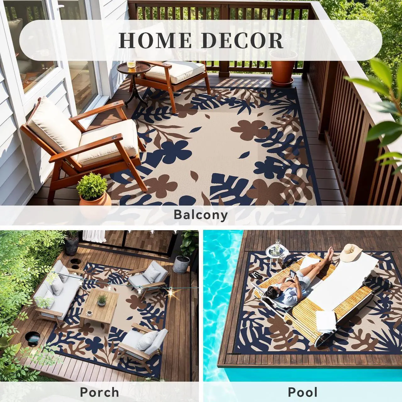 Alt view image 6 of 7 - MontVoo Outdoor Rug Carpet Waterproof-Patio Rug Mat 6x9 Reversible Portable RV Camping Picnic Beach Mat Plastic Straw Rugs Outside Outdoor Area Rugs for Patio Deck Pool Deck Balcony Backyard