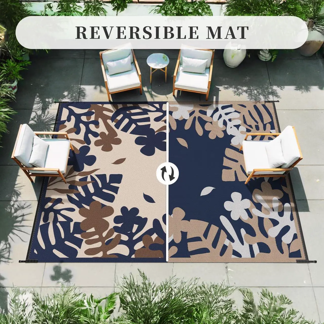 Alt view image 7 of 7 - MontVoo Outdoor Rug Carpet Waterproof-Patio Rug Mat 6x9 Reversible Portable RV Camping Picnic Beach Mat Plastic Straw Rugs Outside Outdoor Area Rugs for Patio Deck Pool Deck Balcony Backyard