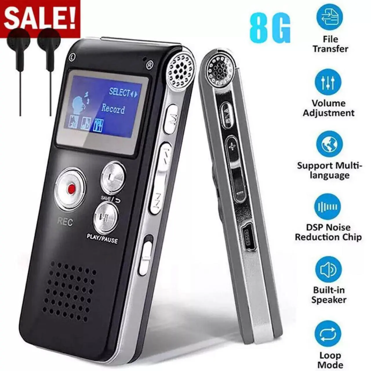 Main image of Digital Voice Recorder Dictaphone Audio Sound Recorder Mini Small Spy Lecture