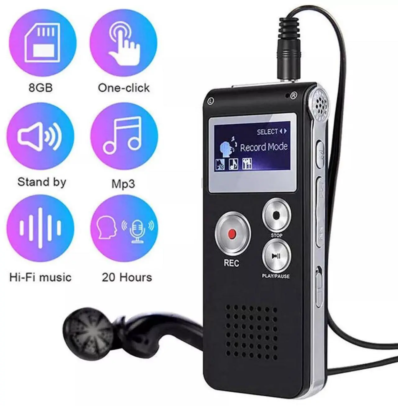 Alt view image 2 of 7 - Digital Voice Recorder Dictaphone Audio Sound Recorder Mini Small Spy Lecture