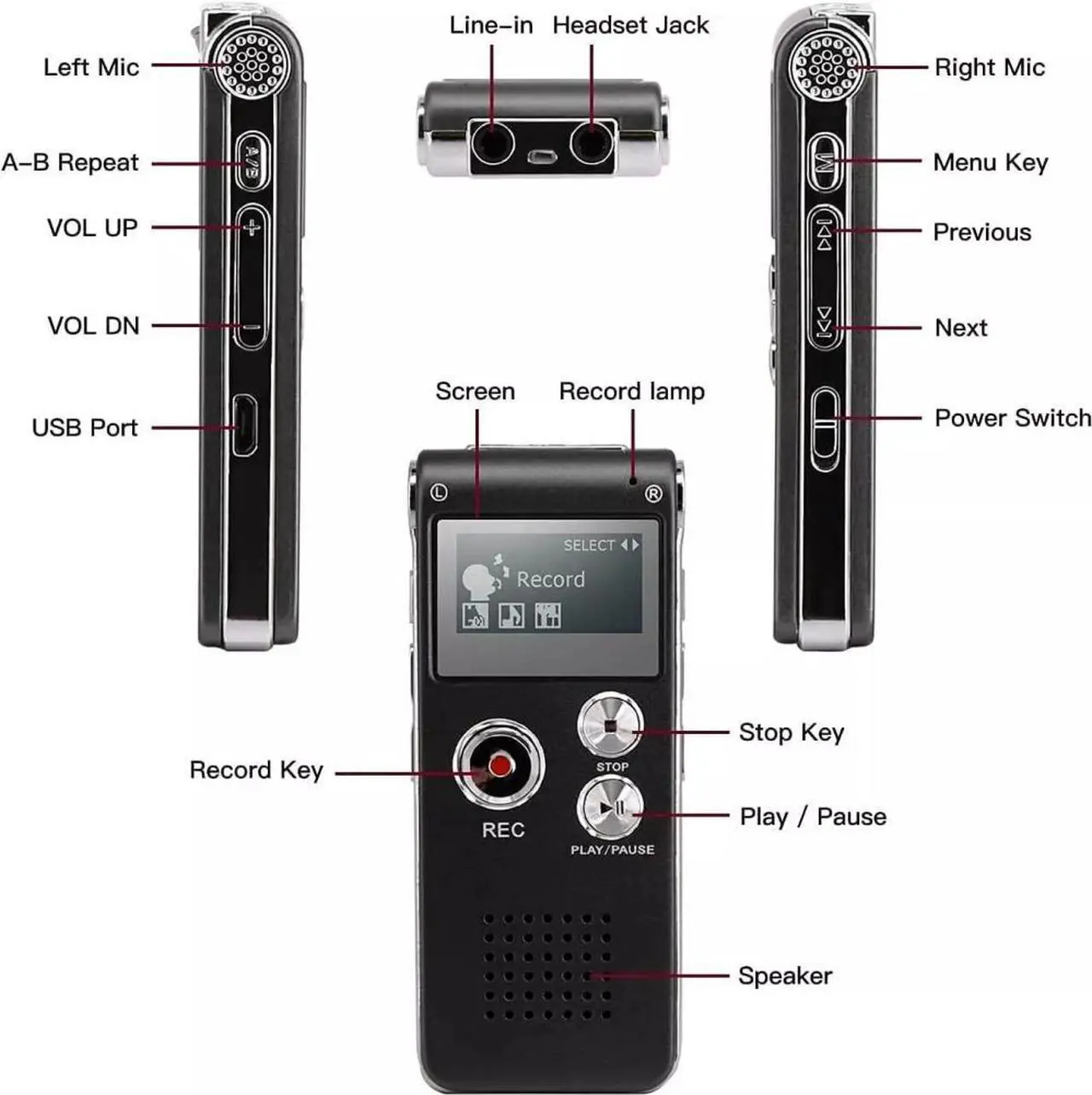 Alt view image 3 of 7 - Digital Voice Recorder Dictaphone Audio Sound Recorder Mini Small Spy Lecture