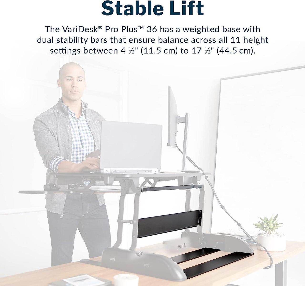 Alt view image 2 of 7 - Vari VariDesk Pro Plus 36 - Adjustable Desk Converter with 11 Height Settings - Laptop Sit Stand Desk Riser for Table Tops and Home Office- Fully Assembled with Spring Loaded Lift- Black