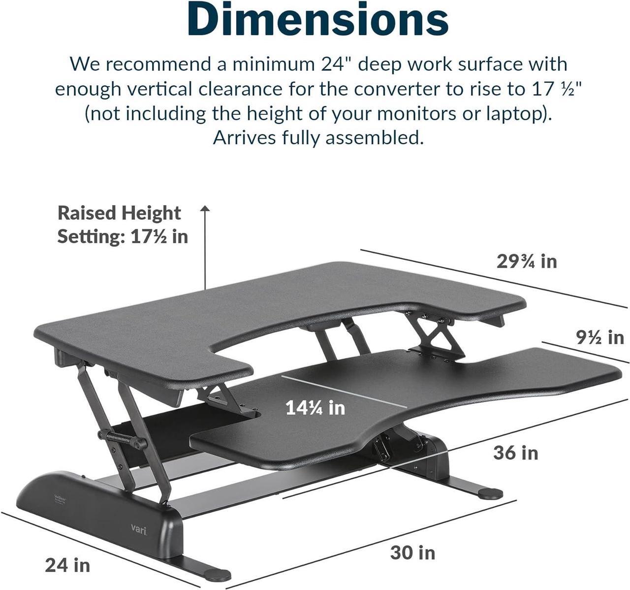 Alt view image 7 of 7 - Vari VariDesk Pro Plus 36 - Adjustable Desk Converter with 11 Height Settings - Laptop Sit Stand Desk Riser for Table Tops and Home Office- Fully Assembled with Spring Loaded Lift- Black