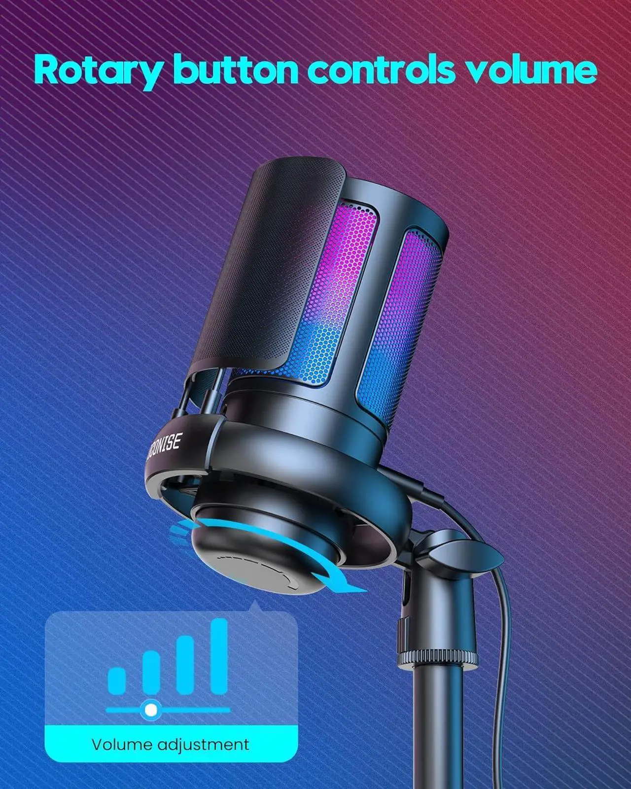 Alt view image 2 of 7 - Gaming Microphone, USB PC Mic for Podcasts Videos, Streaming, Condenser Mic with Quick Mute, Tripod Stand, Pop Filter, RGB Indicator, Shock Mount, Rotate gain button, Compatible with PS4/5/PC