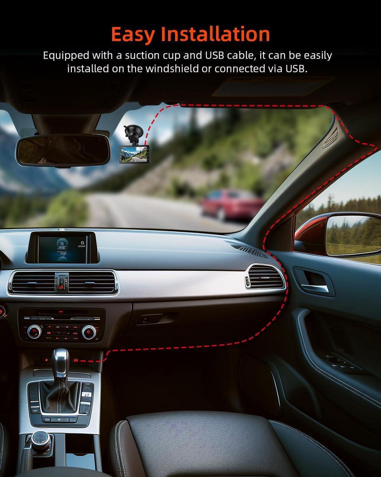 Alt view image 7 of 7 - Dash Cam 1080P FHD Front Dash Camera for Cars, Dashcam with 176°Wide Angle, Night Vision, Parking Monitor,Loop Recording, G-Sensor,32G SD Card, Type C