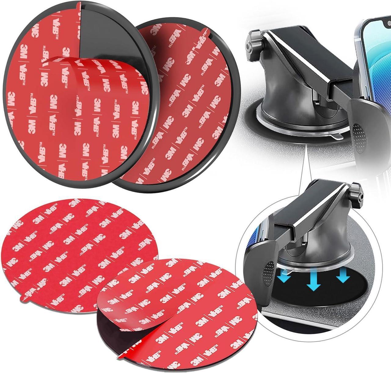 Main image of 3M VHB Adhesive Dashboard Mounting Disk Set for Suction Cup Car Mounts - 3.74 inch (95mm) Wide, Ensures Secure Hold for Phone Holders, GPS, Dash Cams  includes 2 Disks + 2 Replacement Sticky Pads