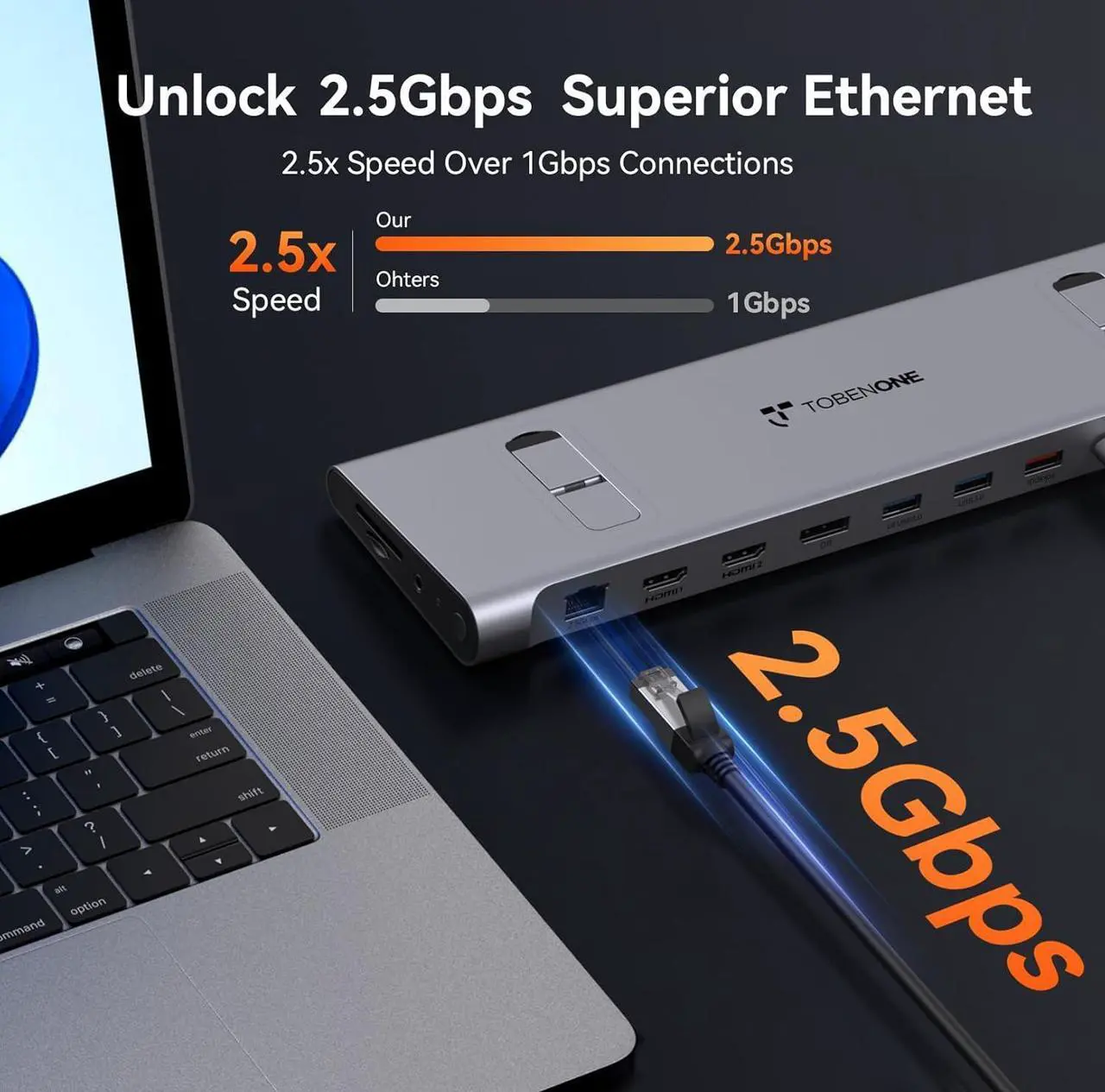Alt view image 4 of 7 - USB-C Docking Station Triple/Dual 4K Monitor, Laptop Docking Station Stand with 100W Gan III Power Supply, 2.5Gbps Ethernet, 2 HDMI&DP (Single 8K/4K@120Hz), 6 USB Ports, for /Hp/
