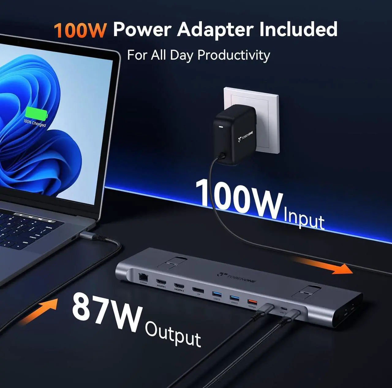 Alt view image 5 of 7 - USB-C Docking Station Triple/Dual 4K Monitor, Laptop Docking Station Stand with 100W Gan III Power Supply, 2.5Gbps Ethernet, 2 HDMI&DP (Single 8K/4K@120Hz), 6 USB Ports, for /Hp/