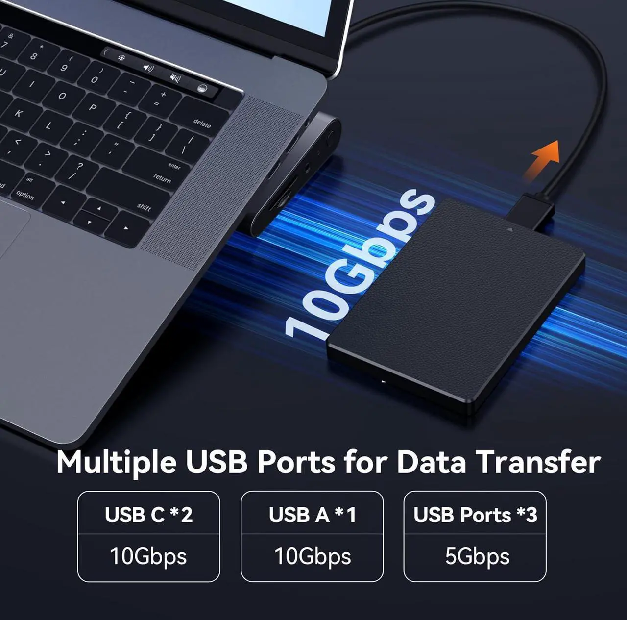 Alt view image 6 of 7 - USB-C Docking Station Triple/Dual 4K Monitor, Laptop Docking Station Stand with 100W Gan III Power Supply, 2.5Gbps Ethernet, 2 HDMI&DP (Single 8K/4K@120Hz), 6 USB Ports, for /Hp/