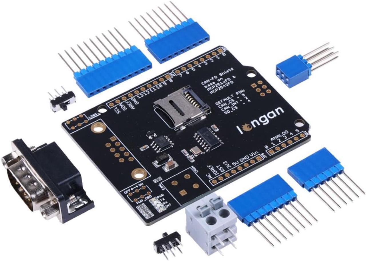 NGW-1pc CAN FD Shield for Arduino - CAN-FD, CAN 2.0, industrial standard 9-pin sub-D, high-speed SPI interface, selectable OBD-II and CAN standard pinouts, adjustable chip select and INT pins