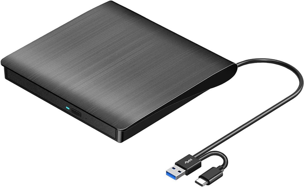 External CD DVD +/-RW Drive USB 3.0 & USB-C Portable CD/DVD ROM Player Burner Reader Writer Rewriter Optical Disc Drive for Laptop Desktop PC, Windows 11/10/8/7, Apple Mac, Linux OS