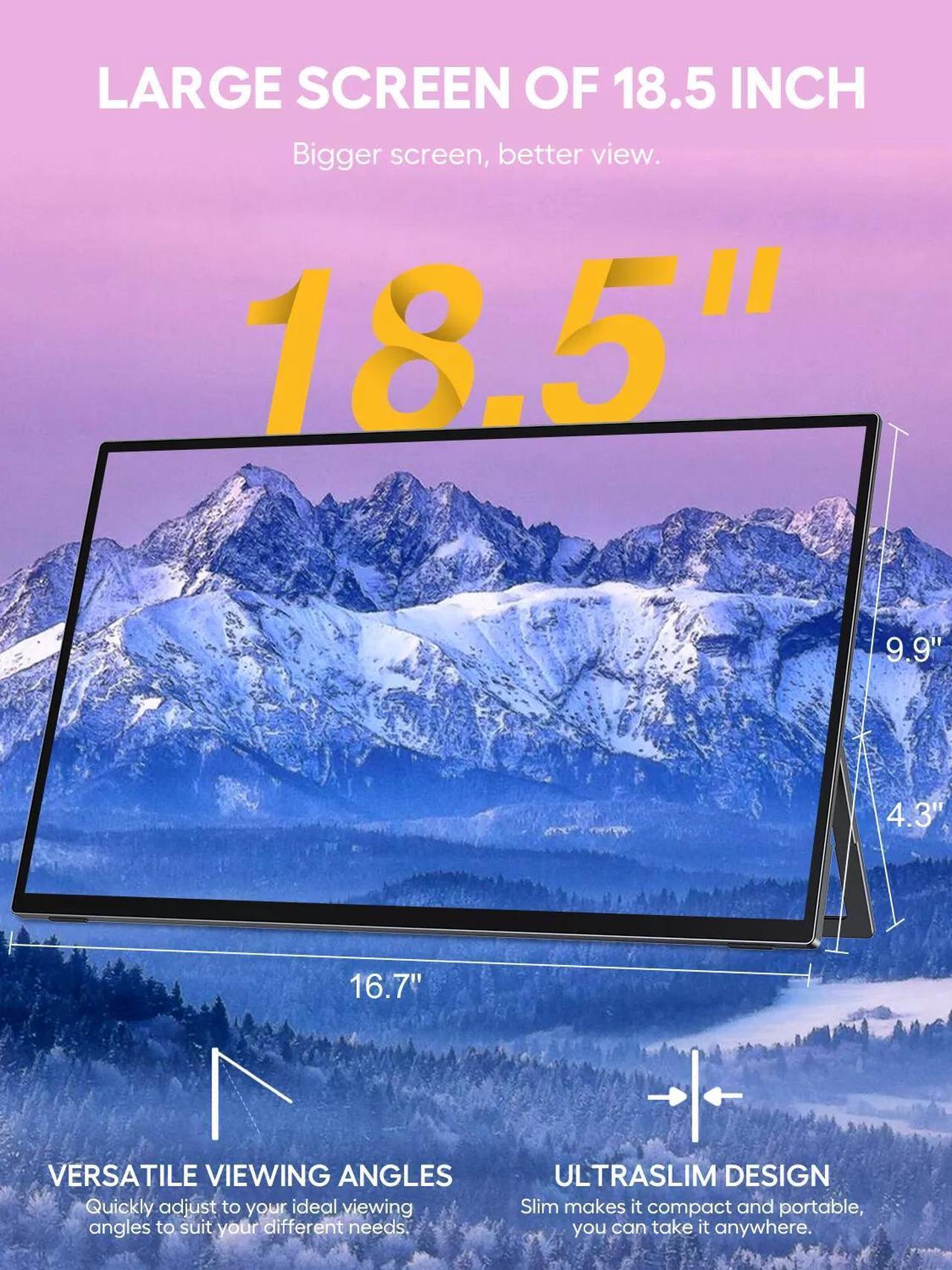Alt view image 2 of 7 - NEWSOUL 18.5" 120Hz Touchscreen Portable Monitor 1080P For Xbox PS Gaming Monitor 120Hz w/180° Adjustable Stand &VESA