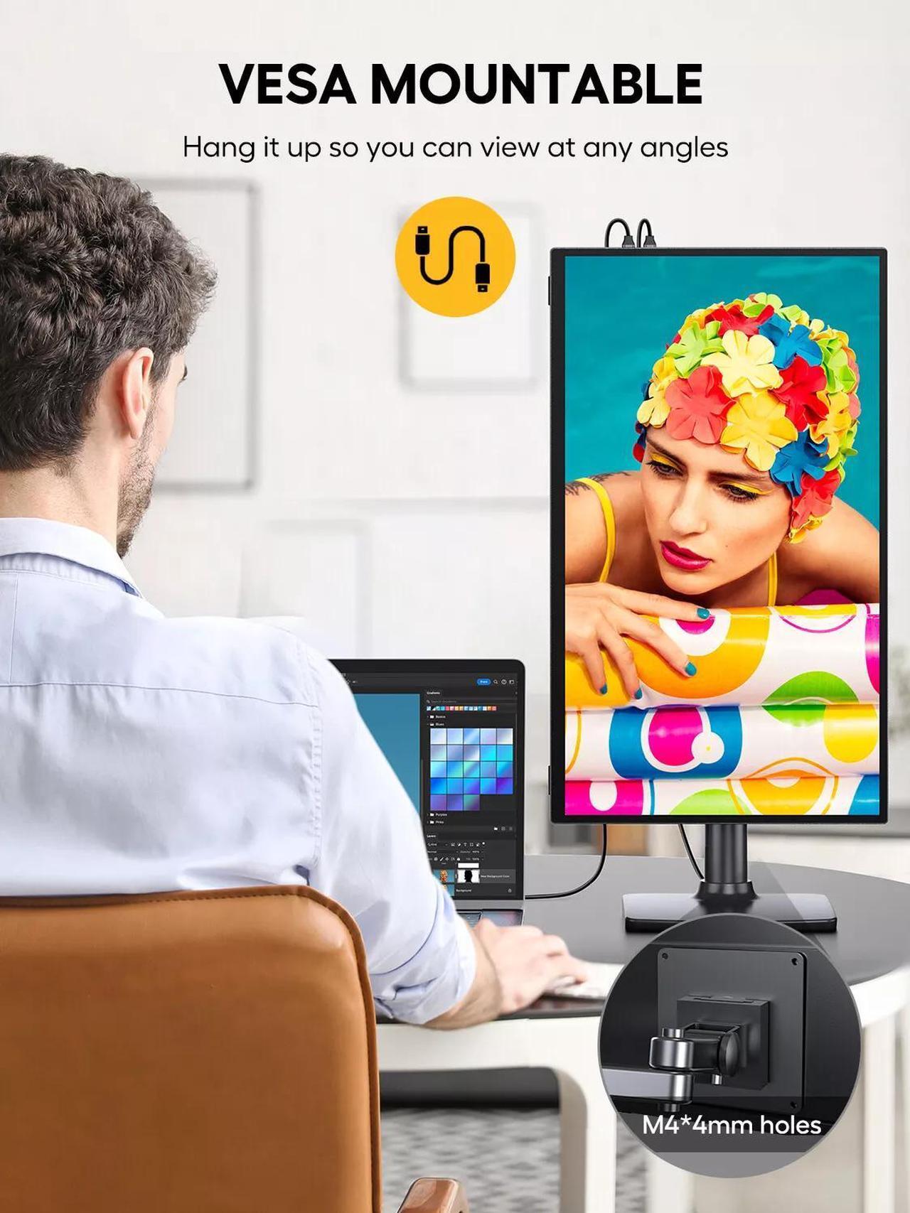 Alt view image 5 of 7 - NEWSOUL 18.5" 120Hz Touchscreen Portable Monitor 1080P For Xbox PS Gaming Monitor 120Hz w/180° Adjustable Stand &VESA