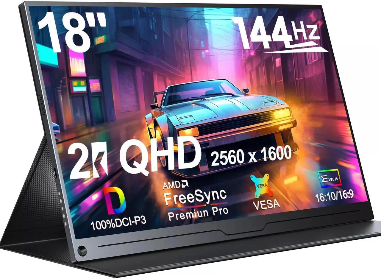Main image of EVICIV 2K 144Hz 18" Portable Gaming Monitor 100% DCI-P3 Gaming FreeSync HDR W/ Stand For PS6 PC