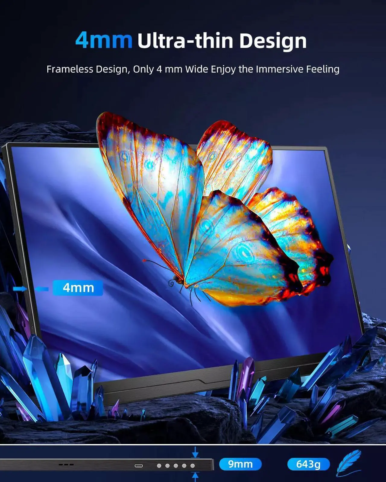 Alt view image 2 of 7 - EVICIV 16" Portable Monitor 2560*1600 2K QHD Screen HDMI USB C Display 400Nit 100% sRGB HDMI 2*USB C W/VESA