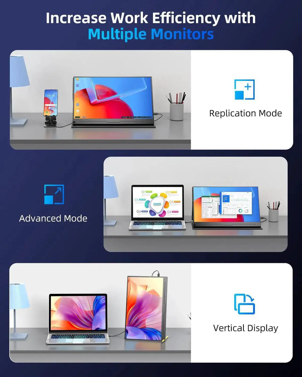 Alt view image 5 of 7 - EVICIV 16" Portable Monitor 2560*1600 2K QHD Screen HDMI USB C Display 400Nit 100% sRGB HDMI 2*USB C W/VESA