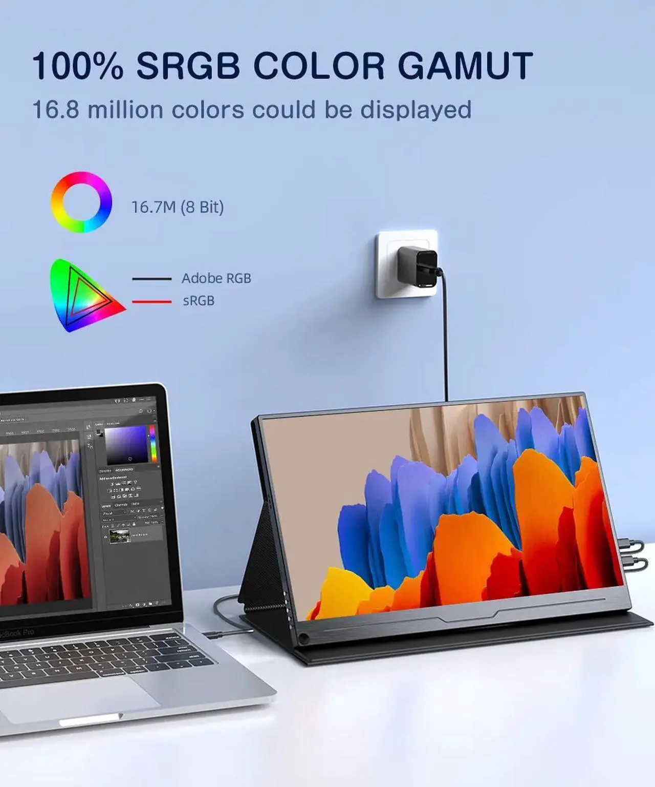 Alt view image 7 of 7 - EVICIV 16" Portable Monitor 2560*1600 2K QHD Screen HDMI USB C Display 400Nit 100% sRGB HDMI 2*USB C W/VESA