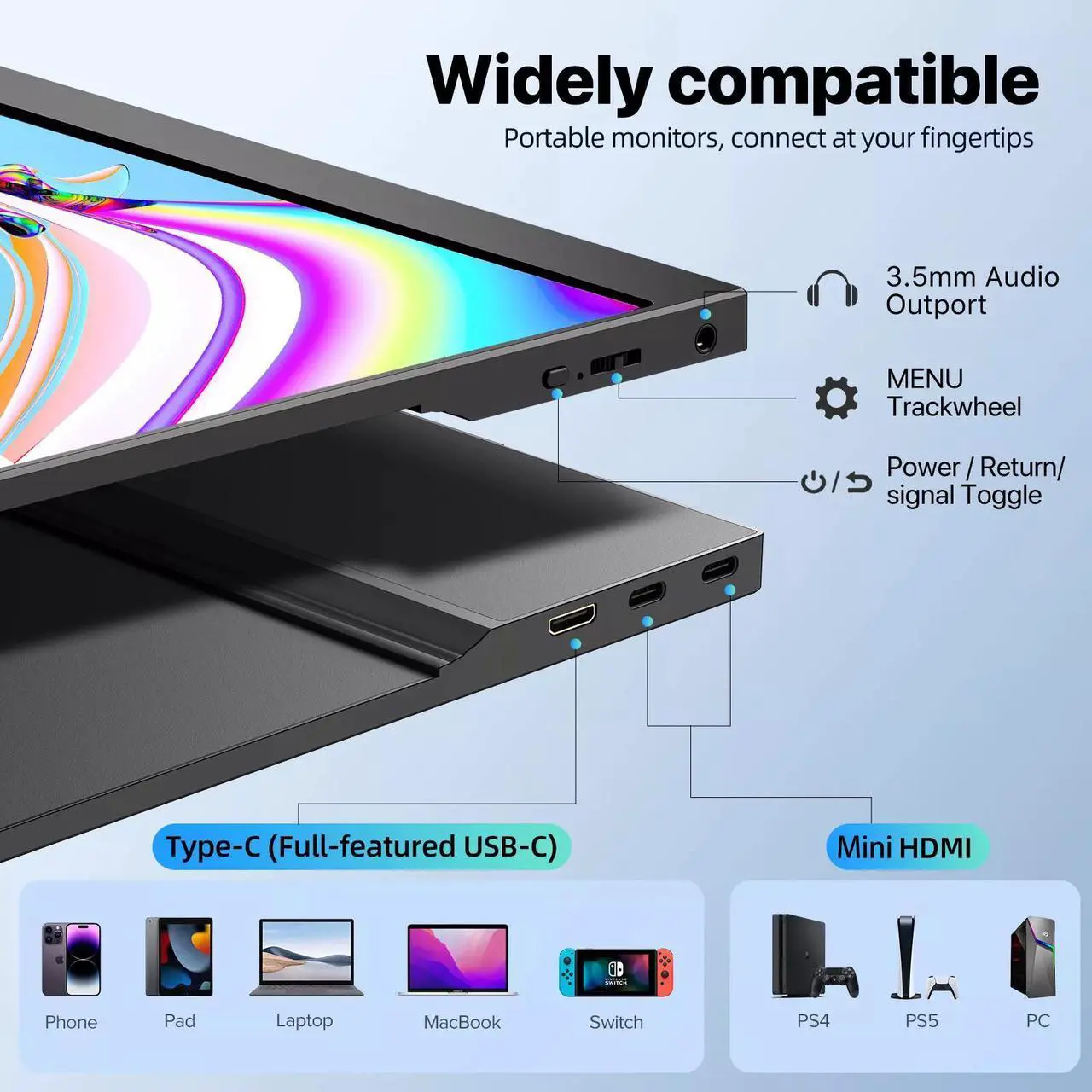 Alt view image 5 of 7 - EVICIV 15.6" Portable Monitor Full HD 1080P 60Hz IPS Extend Screen VESA Mount