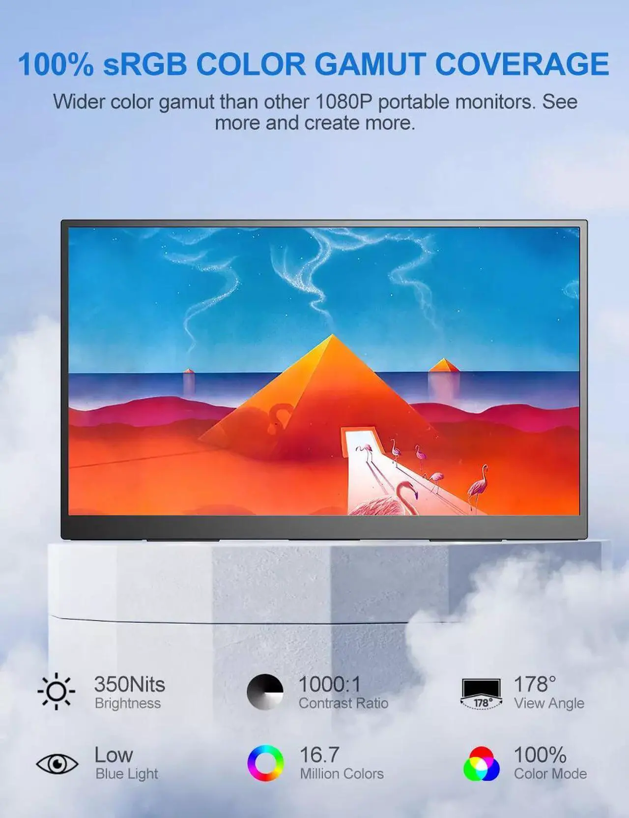 Alt view image 5 of 7 - NEWSOUL 18.5" Portable Monitor 1920*1080 NEWSOUL USB C Gaming Monitor 100% sRGB W/VESA