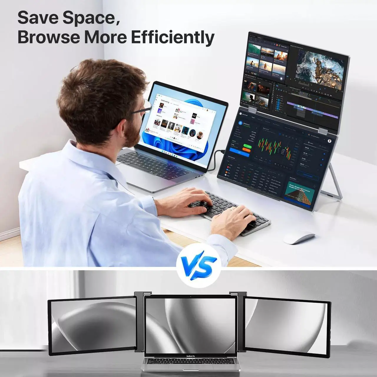 Alt view image 6 of 7 - EVICIV 15.6" Folding Dual Portable Monitor 1080P IPS FHD Laptop Screen Extender w/HDMI